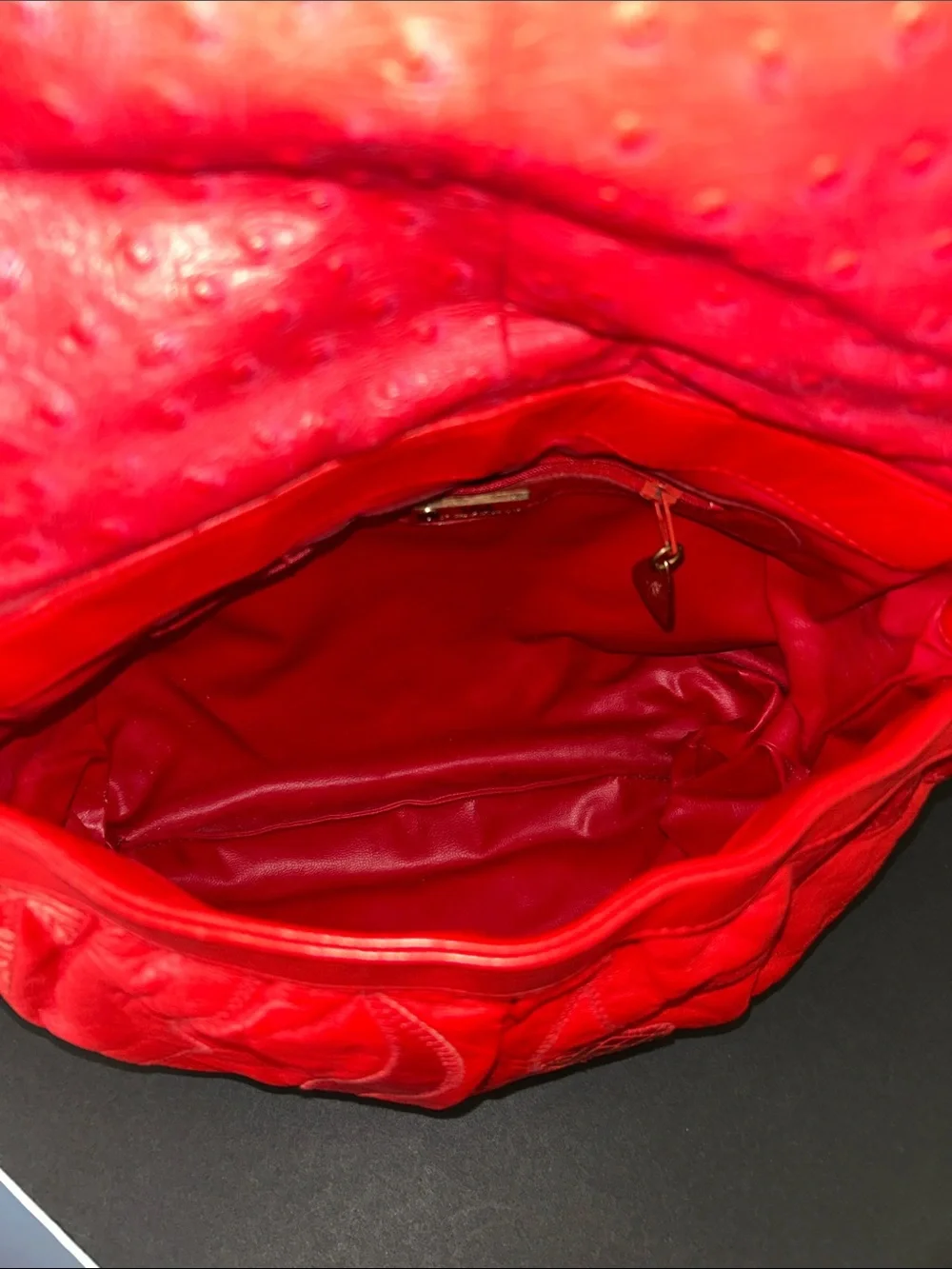 Viva of California Vintage Red Leather Fringe Shoulder Bag with Embossed Detail